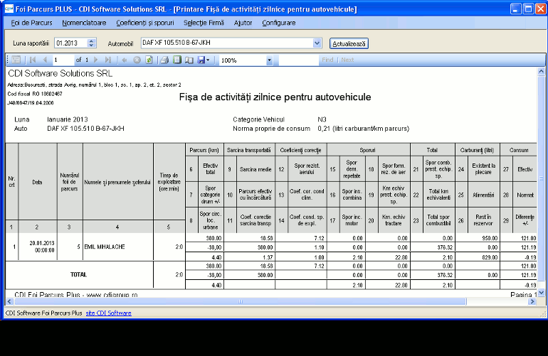 Fişa de activiăţi zilnice auto(FAZ)