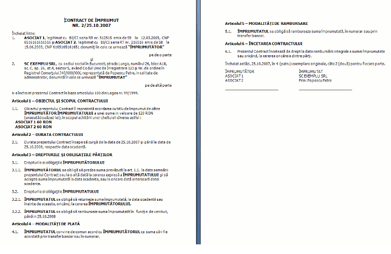 contract de imprumut generat din aplicatie