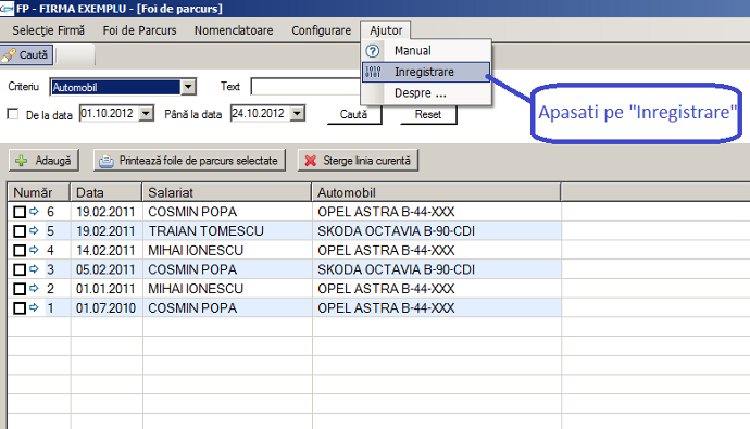 meniu aplicatie ajutor inregistrare