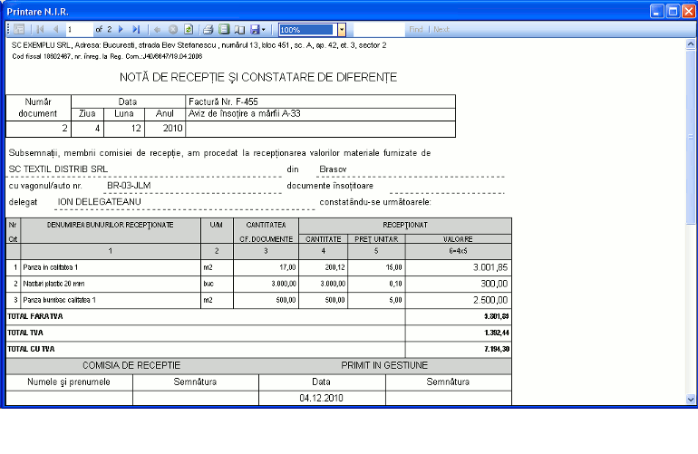 model nota de intrare receptie si constatare diferente
