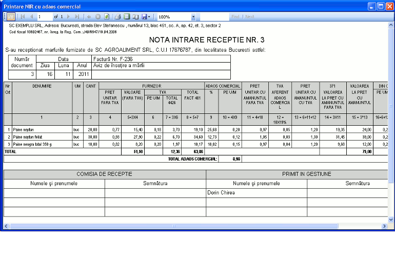 model nota de intrare receptie cu adaos comercial
